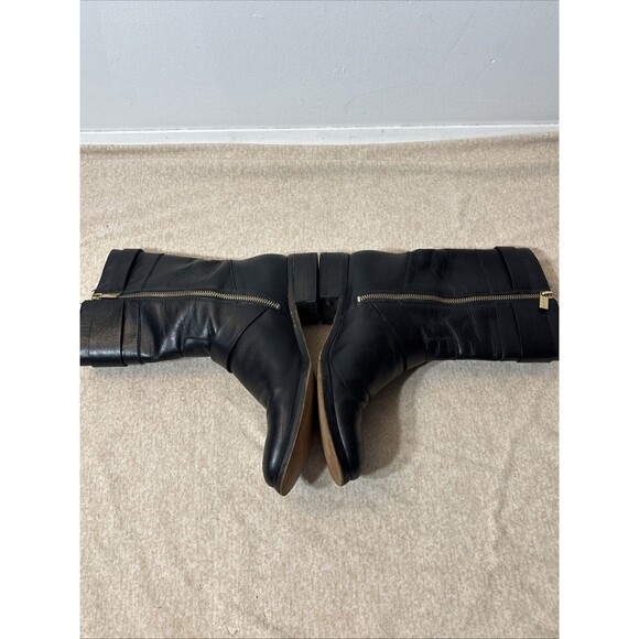 Michael Kors Boots Womens Gansevoort Moto Booties Black Leather Mid Buckle 8.5 - Picture 9 of 13